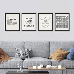 4pc Minimalist Framed Wall Art Set
