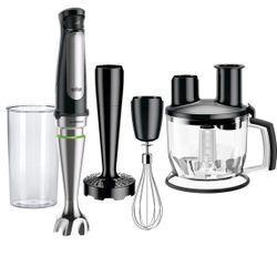 Braun 4-in-1 Immersion Hand Blender, Powerful 500W Stainless Steel Stick Blender, Variable Speed + 6-Cup Food Processor, Whisk, Beaker, Masher, Finer