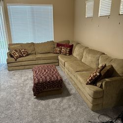 Sectional , Ottoman, Pillows , Blankets