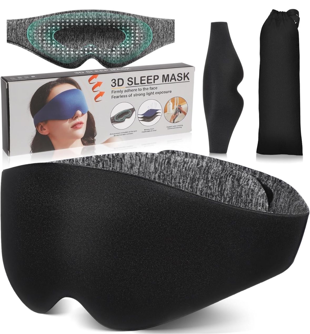3D Sleep Mask for Women Men, Light & Soft Eye Mask for Sleeping, Light Blocking for Traveling, Black