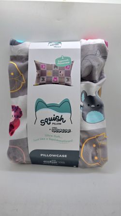 Squishmallows Gray Pillowcase with Colorful Animal Designs