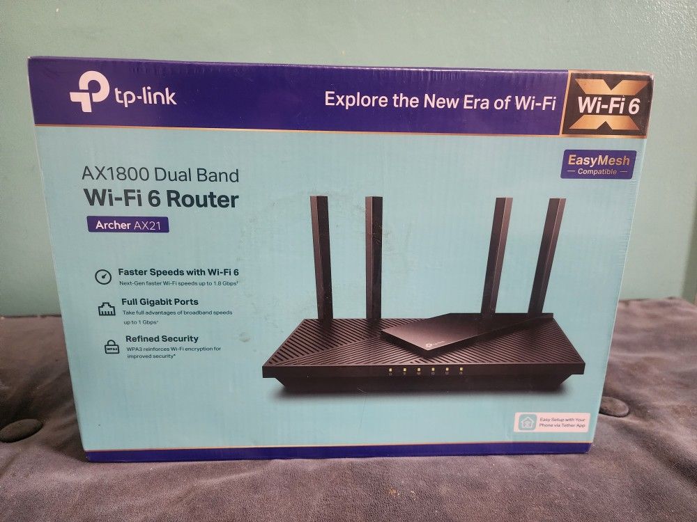 BNIB - TP-Link AX1800 WiFi 6 Router V4 (Archer AX21) – Dual Band Wireless Internet, Gigabit, Easy Mesh, Works with Alexa