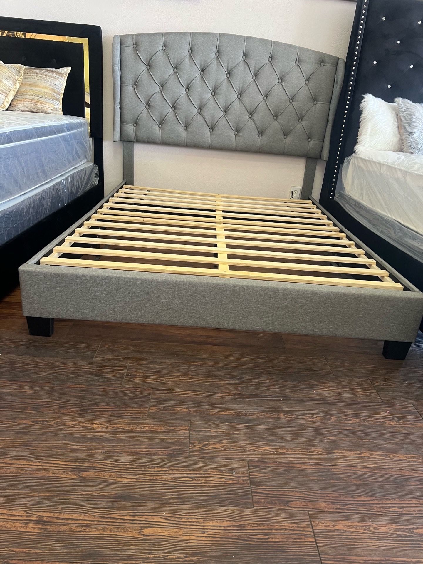 Gray queen size bed frame