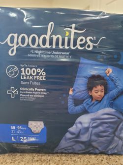 NEW Goodnites Nightime Umderwear Size Large 68-95lbs 25 count