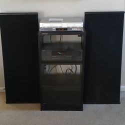 Home Stereo Sound System Audio Video Move AV Amplifier Receiver Phono  200 Watts Speaker Set Cabinet Glass