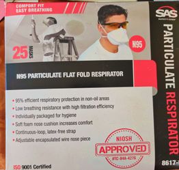 NEW SAS Safety N95 Flat Fold Respirator 25-Pack