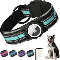 Reflective AirTag Dog Collar, Heavy-Duty Dog Collars with AirTag Holder, Adjustable Nylon GPS Dog Collar for Medium Large Dogs(Green,L)