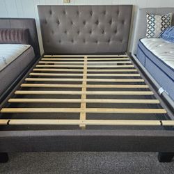 Brand New Dark Gray Tufted Linen King Or CA King Platform Bedframe