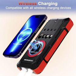 Solar Charger Power Bank - 49800mAh Solar Phone Charger with USB-C in/Output, QC 3.0 Fast Charging with LED Flashlight, Built-in 4 Cables, IP65 Waterp