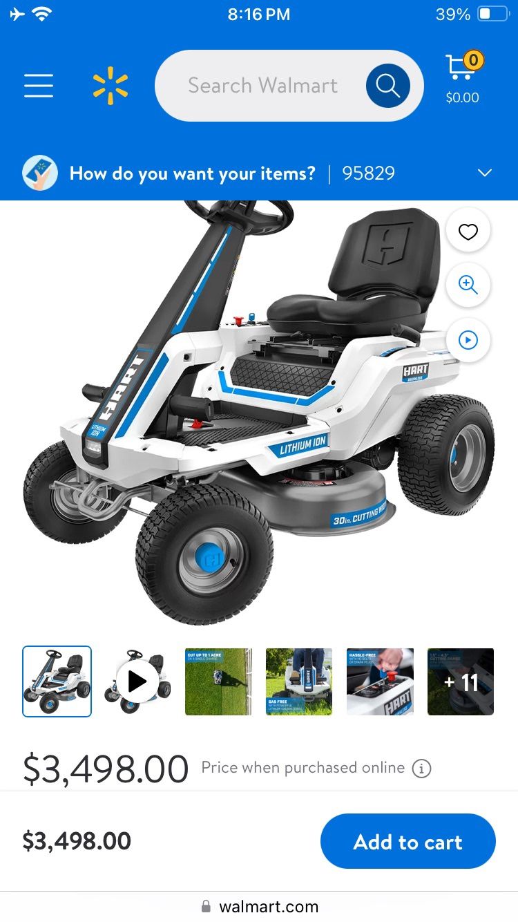 80V 30” Brushless Lithium-Ion Hart Riding Lawnmower H80RM011 Brand New 
