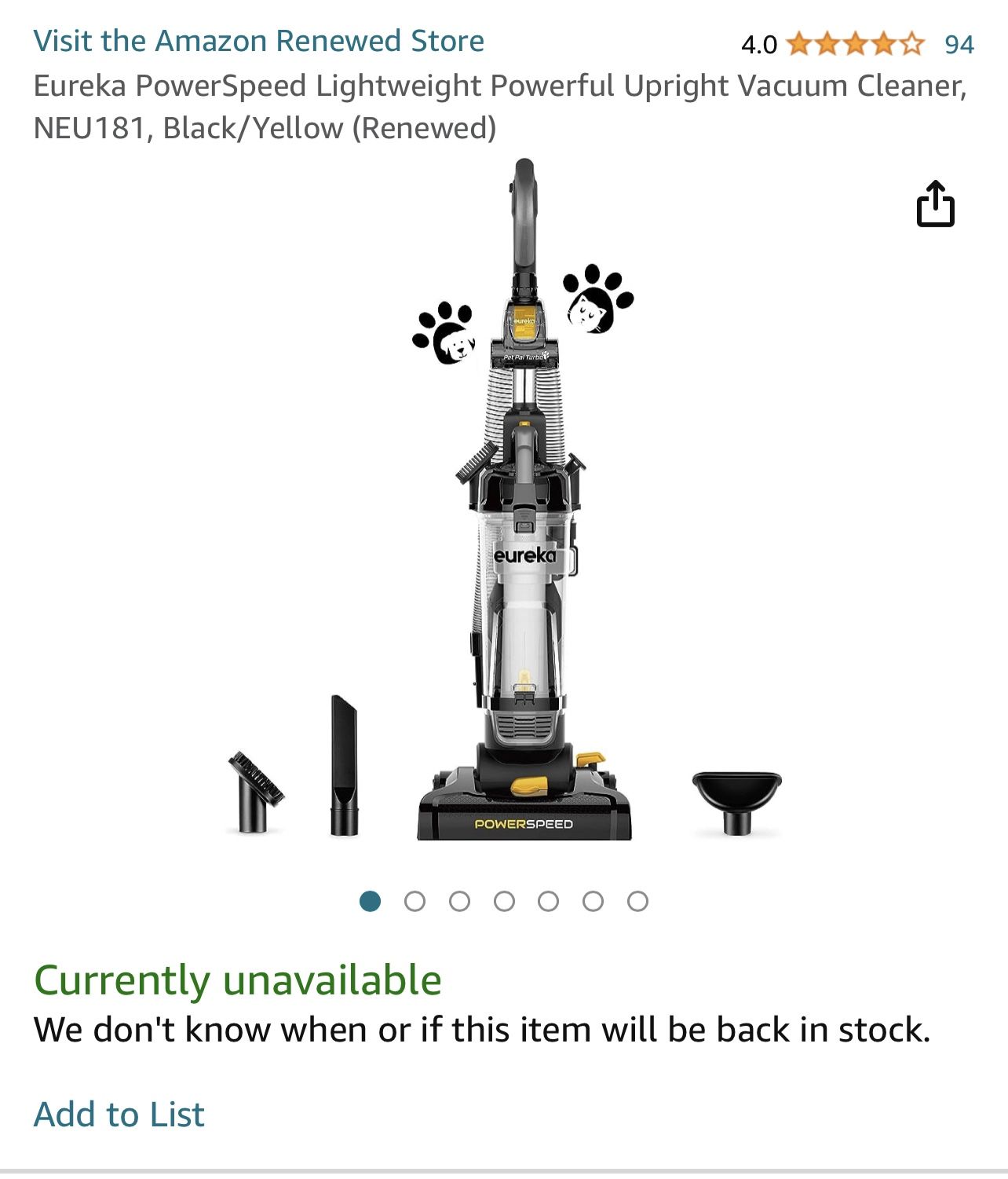 New In Box Eureka PowerSpeed Lightweight Powerful Upright Vacuum Cleaner, NEU181, Black/Yellow (Renewed