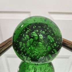 Vintage Art Glass Green Controlled Bubbles Decorative Beautiful Green Bubbles 4"