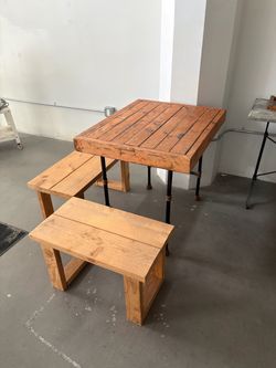 Rustic Wood Table with Two Benches