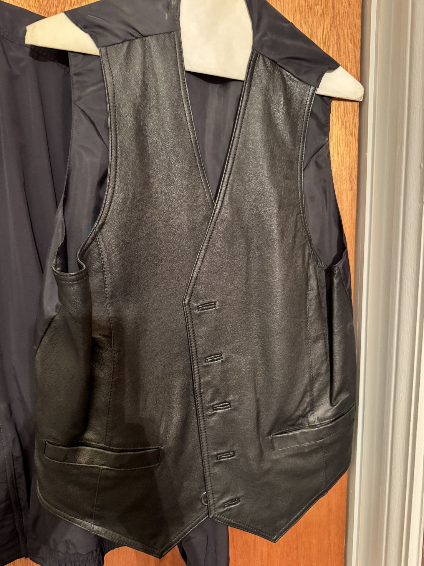 Men’s Black Leather Vest, Size Medium