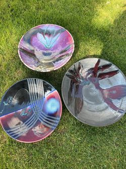3 Signed Marc Matsui Studio Art Pottery Bowls / Wall Chargers