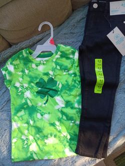 Girls Toddler Irish Clover Shirt and Black Pants