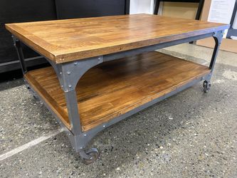 WORLD MARKET Industrial Wood Topped Rectangular Coffee Table
