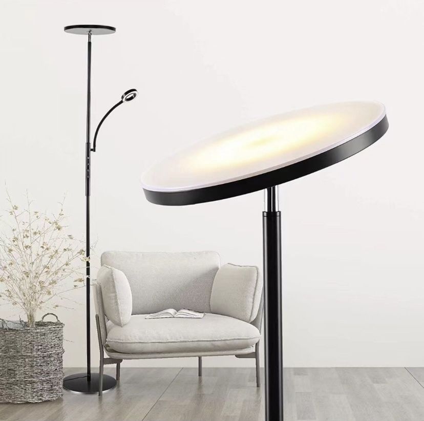 Floor Lamp, Dimmable LED Floor Lamp with 3 Color Temperatures, Timing Function, Torchiere Floor Lamp with Adjustable Side Reading Lamp, Use for Office
