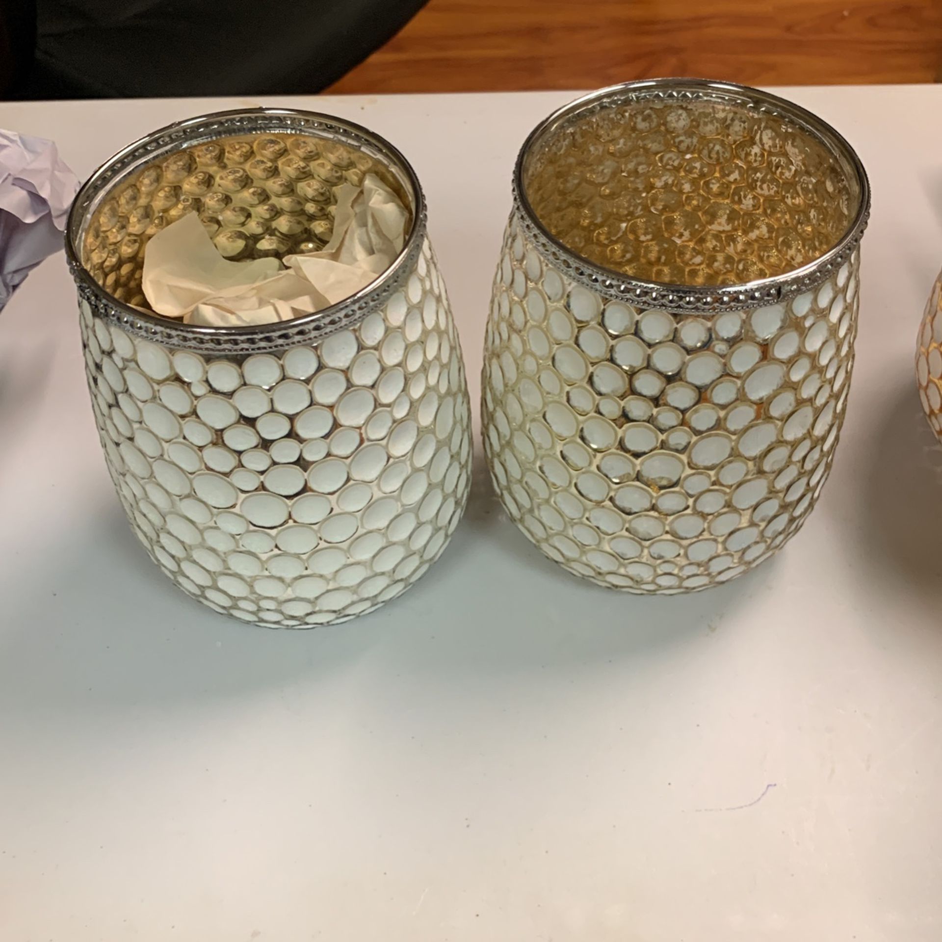 Pair of Silver & White Candle Holders