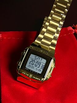 Mens Digital Watch Stainless Steel Strap Waterproof Sport Wristwatch Dual Time Alarm -Gold Finish