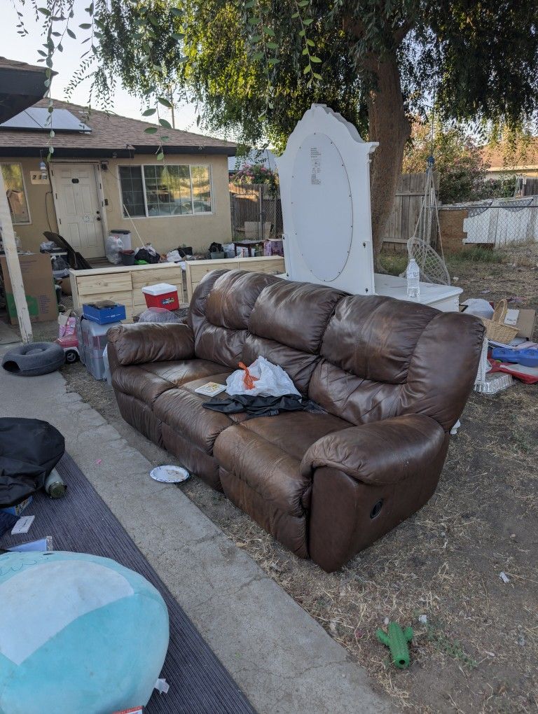 Leather Couch Double Recliner $150 OBO