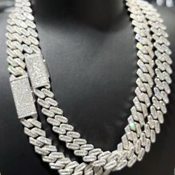 VVS Baguette Moissanite Cuban Link Chains 15mm 22 inch PASS DIAMOND TESTER