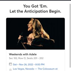Weekends With Adele Concert Tickets - 11/26 Showing