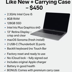 MacBook Pro 13” – Like New + Carrying Case – 