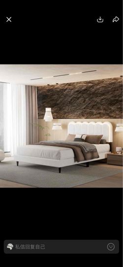 Brand New Queen Upholstered Bed Frame – White Petal Headboard – $150