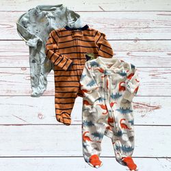 Newborn Baby Colorful Dinosaur Printed Footie Pajamas 3 pc. Bundle