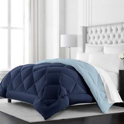 New Comforter-Beckham Hotel Collection Reversible Alternative Navy/Sky Blue-Queen/Full 