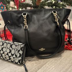 🎁 Authentic Coach Wallet + Black Leather Shoulder Bag – Perfect Christmas Gift Set!