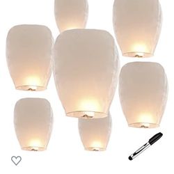 10 Pack Sky Lanterns with Pen Marker, 100% Biodegradable Paper Chinese Lanterns to Release in Sky for Birthday, Wedding Celebration and Funeral Memori