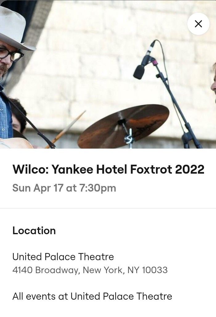 Wilco 2 Tickets Sunday Night Yankee Hotel Foxtrot NYC