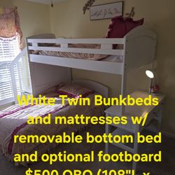 White Twin Bunkbeds/Desk With Mattresses