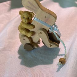 1999 Cherished Teddies Vintage Rare Toy Bear on Bunny Rabbit Mini Figurine 