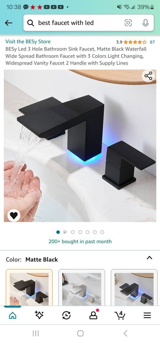 Matte Black Water Fall Faucet With Led Temperature Light