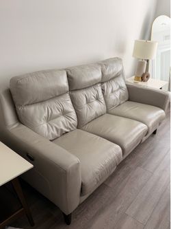 Gray Leather Power Recliner Sofa — $450 | Lancaster (Pick Up Only)