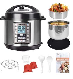MOOSOO 9-in-1 Electric Pressure Cooker with LCD, 6QT Instant Programmable Pressure Pot, 15 One-Touch Programs with Deluxe Accessory Set