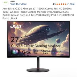 Acer Nitro XZ270 Xbmiipx 27" 1500R Curved Full HD (1920 x 1080) VA Zero-Frame Gaming Monitor with Ad