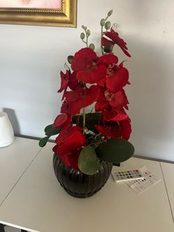 Artificial Red Orchid Arrangement in Dark Pot