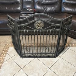 Vintage Spanish Style Black Iron Three Panel Fireplace Screen