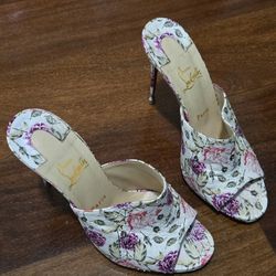 Christian Louboutin $1195 Floral Print Watersnake Pigamule 120 Pumps Size  40/9