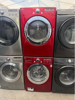 LG red front load washer and gas dryer set