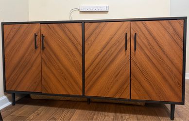 Modern Mid-Century Wood & Black Storage Credenza / Sideboard