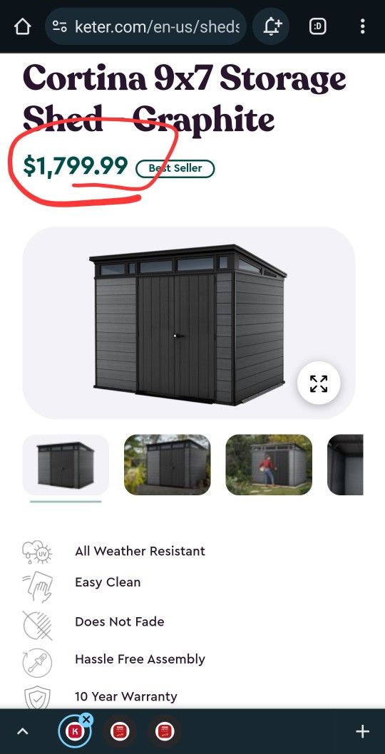 Large Cortina 9x7 Storage Shed - Graphite Keter Cortina Premium Modern Outdoor Storage Shed