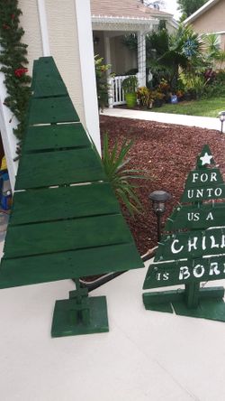 2 homemade pallet Christmas trees