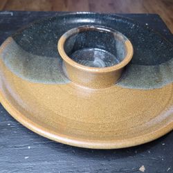 Vtg Handmade Pottery Ceramic Chip n Dip Tray
