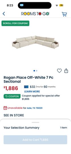 Rogan Place Off-White 6 Pc Sectional with Ottoman. Rug and Rug Pad Included