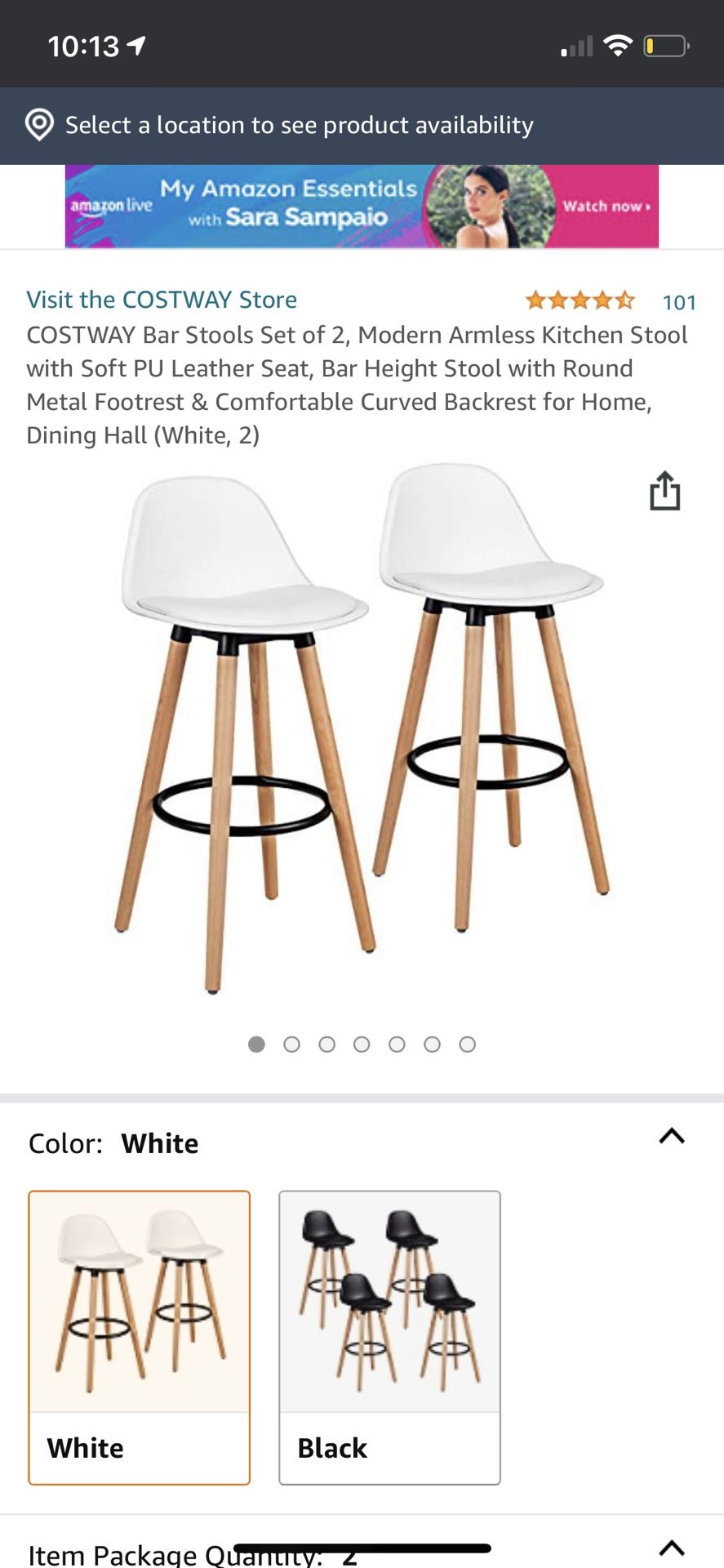 White Wooden Bar Stools **Set Of 2**